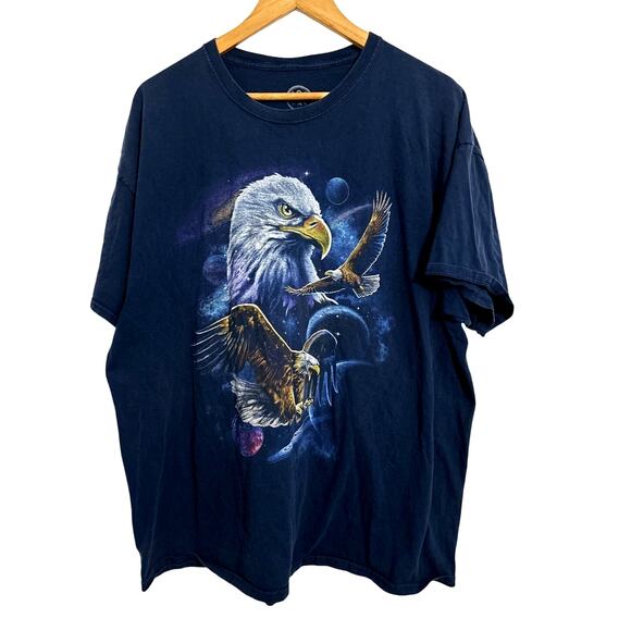 DOM Other - Dom Men's Y2K Graphic Short Sleeve Tee Shirt Navy Blue Space Bald Eagle 2XL